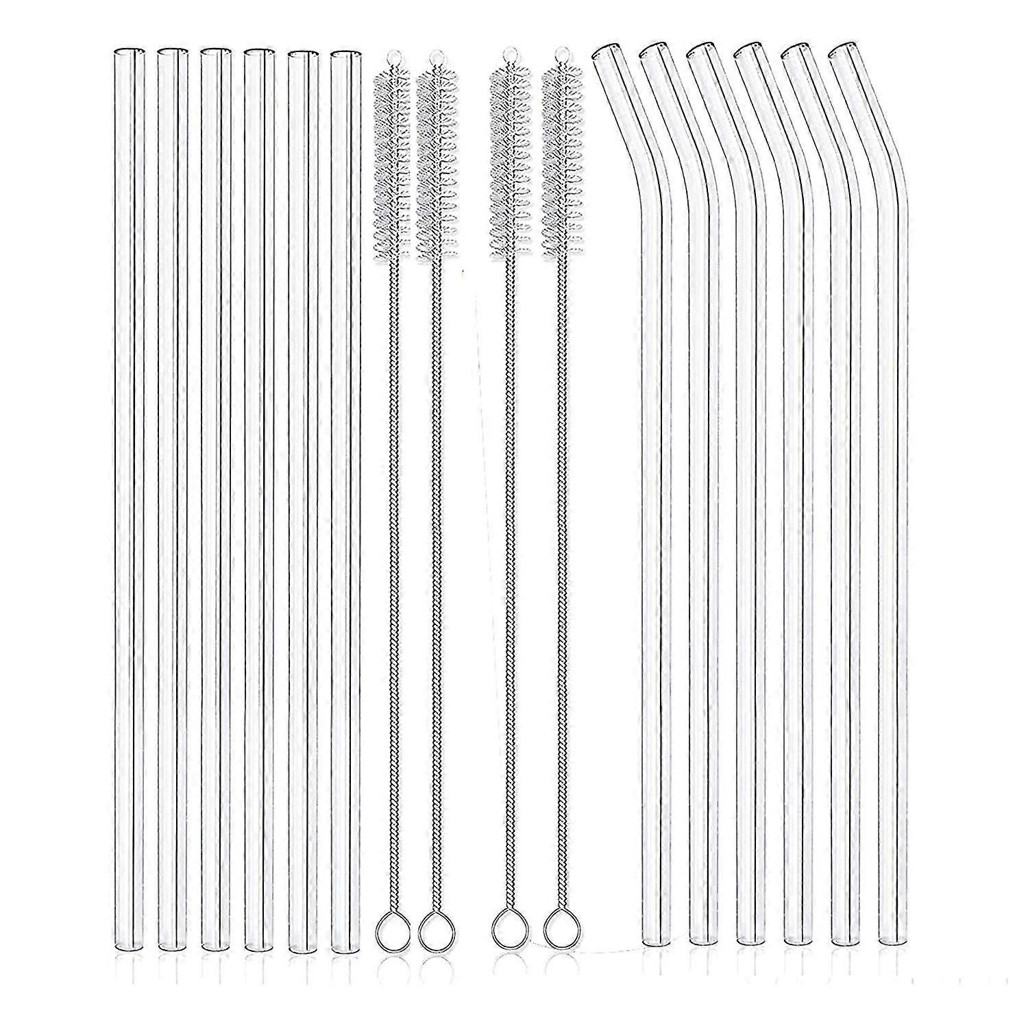 12pcs Reusable Clear Glass Straws Shatter Resistant Glass Drinking Straw 6 Straight And 6 Bent With (tangling)