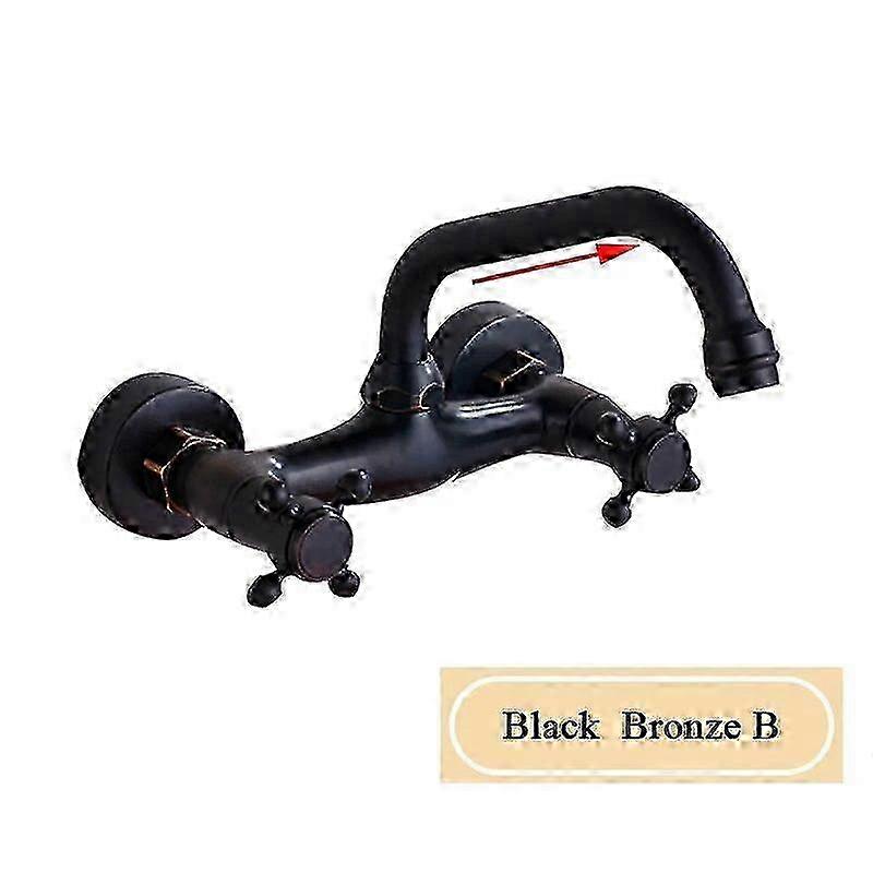 Black Wall Mounted Basin Faucet with 360 Degree Rotating Spout and Two Handles for Hot and Cold Water
