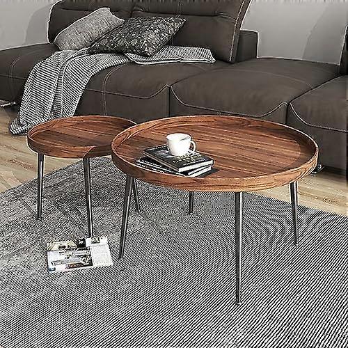 Nesting End Table Set Of 2, Round Nesting Tables For Living Room, Mid Century Wood With Metal Legs, 29.5 Inch And 19.7 Inch