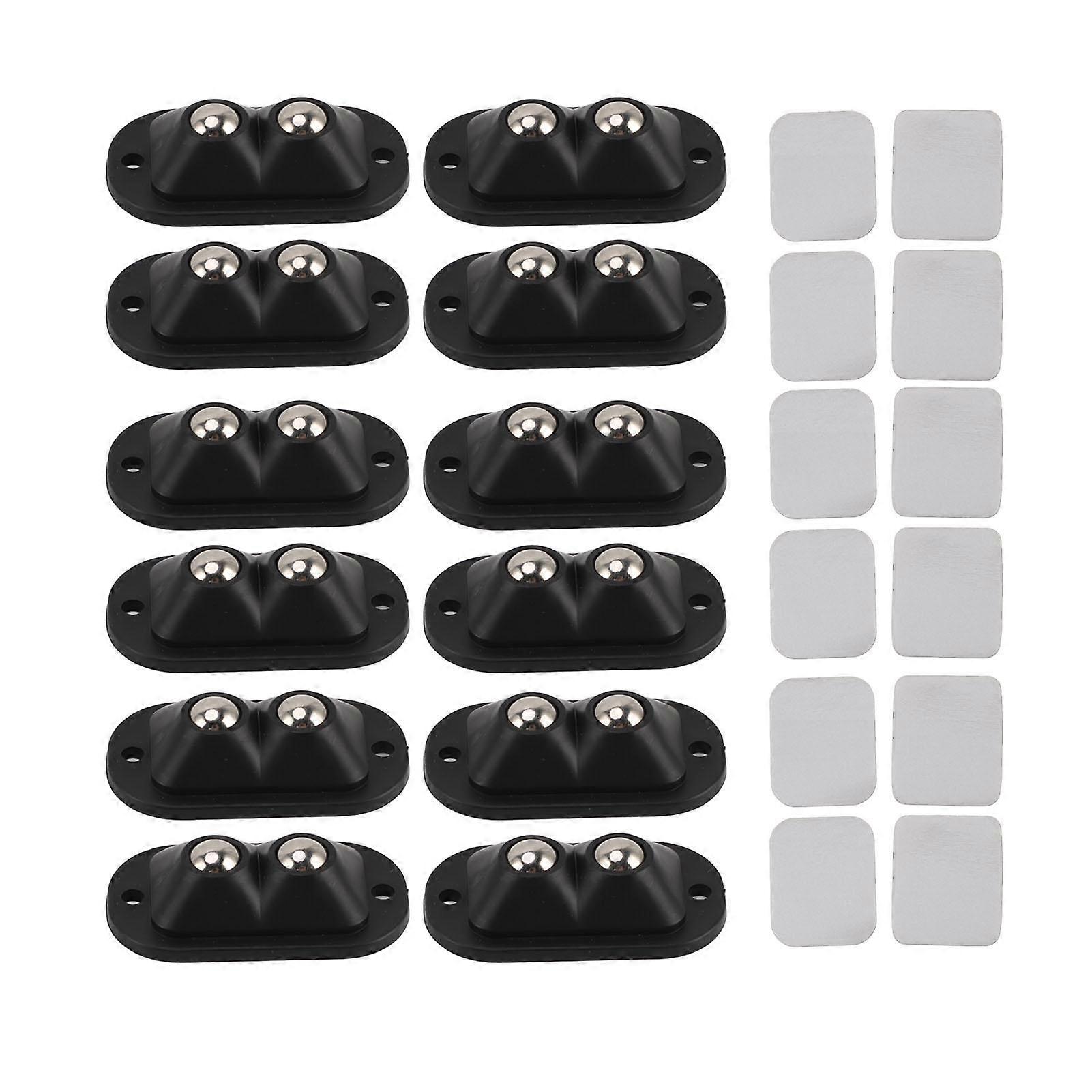 12pcs Mini Caster Wheels Self Adhesive Double Bead Labor Saving Quietly Moving 360 Degree Rotation