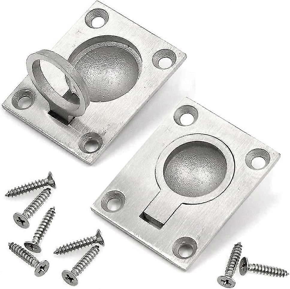 مقابض سحب حلقة التدفق ، 49 × 39 مم الفولاذ المقاوم للصدأ قارب هاتش خزانة اليخوت البحرية الدائرية تسحب مقبض درج الخزانة المخفي مع مسامير التركيب (2 قطعة