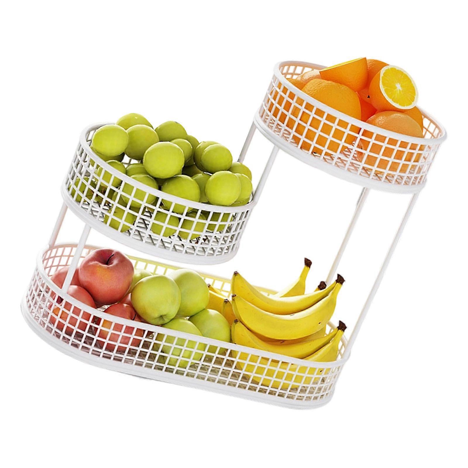 Streamlined Stackable Metal Fruit bowl Sorter for Coffee Table Kitchen Counter Display  White
