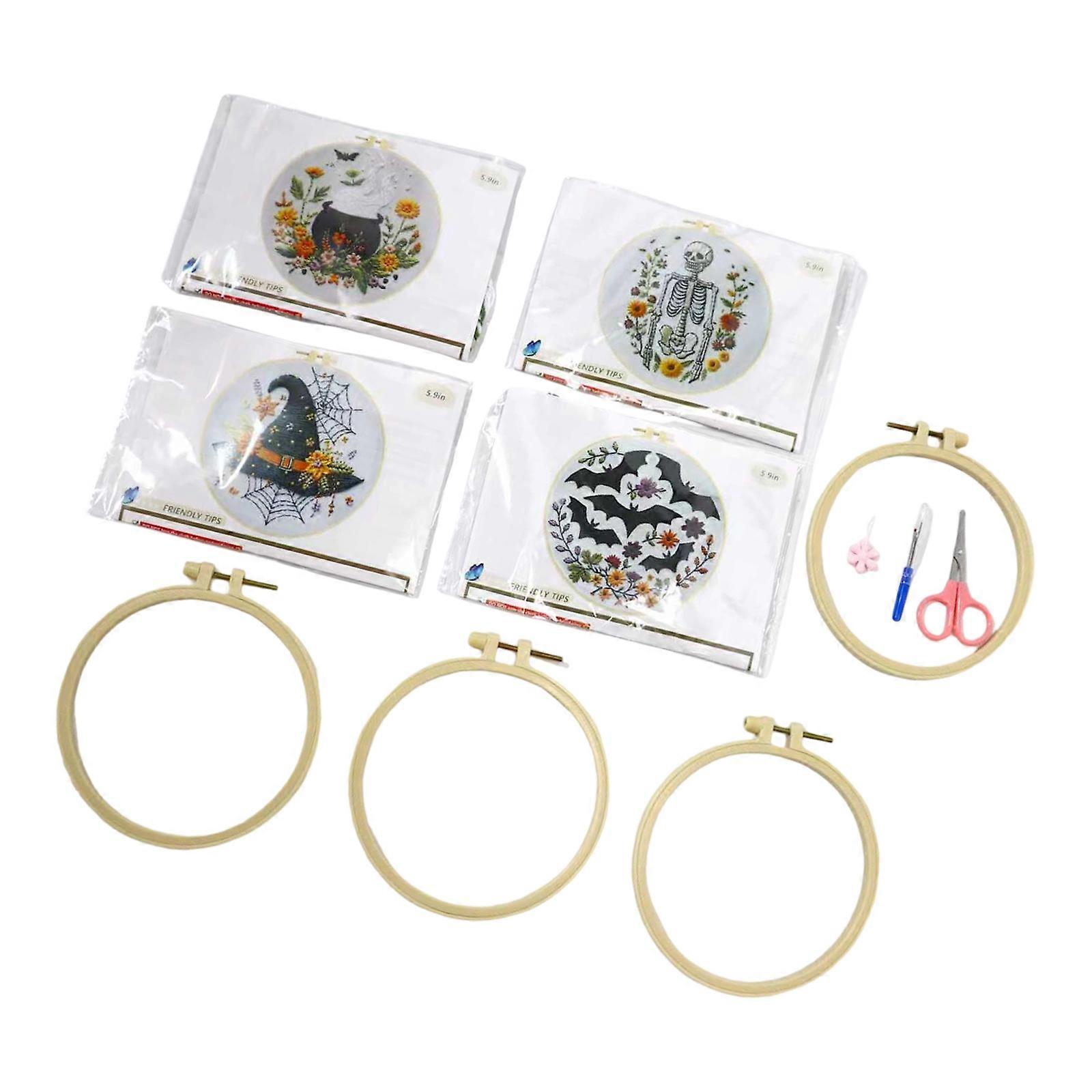 DIY Halloween Embroidery Craft Set for Abecedarian, 4 Gotik Crucifix Needle Set with Fabric, Tool, and Easy Instructions Multicolor