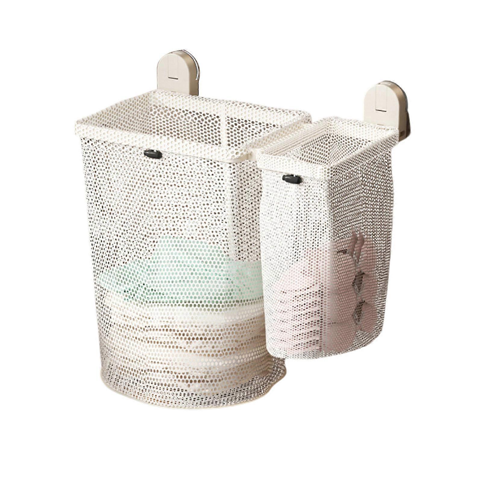 Space Efficient Wall Mounted Clothes Basket Heavy Duty Suction Cups Foldable Mesh Storage Container For Home Use Multicolor
