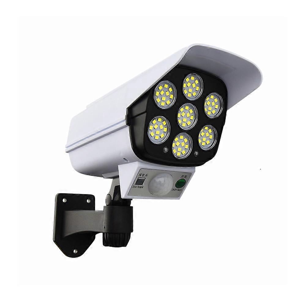 Fake Camera with Light, Dummy Security Camera, Solar Motion Sensor Light with Red Flashing Warning for Home Security (White)