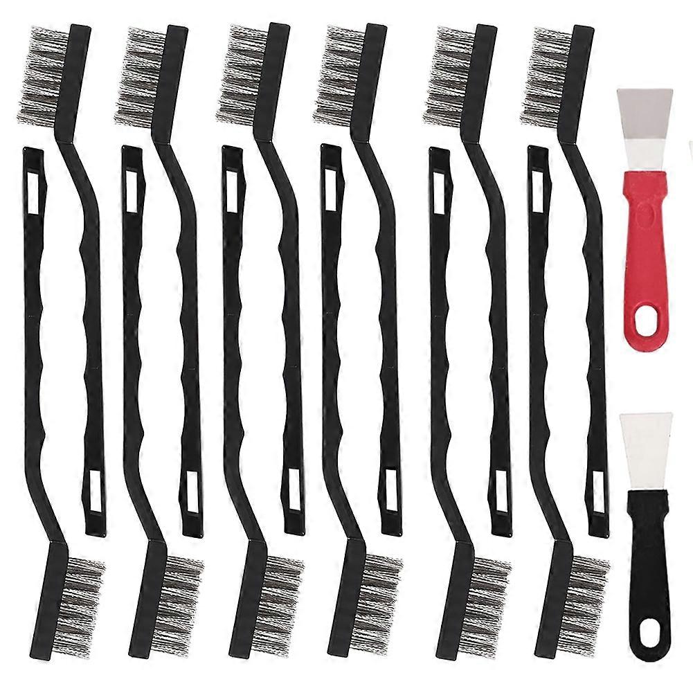 12 Pcs Mini Stainless Steel Wire Brush Set, Wire Scratch Brush with Curved Handle, Cleaning Weld Slag and Rust