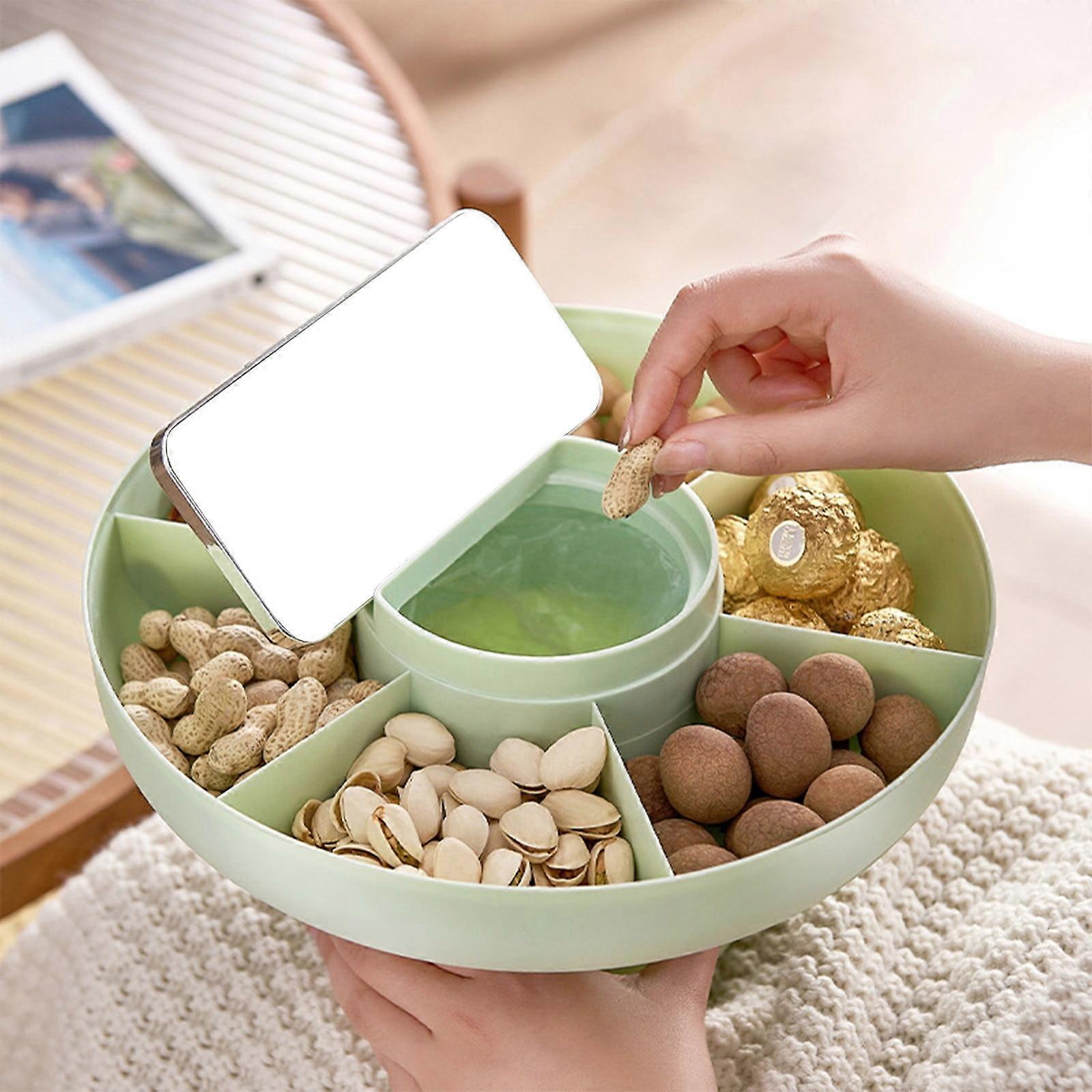 WJSXC Snack Tray, 5-Segmented Fruit & Candy Container for Nuts, Dried Fruit Storage Organizer, Compatible with WJSXC, Green