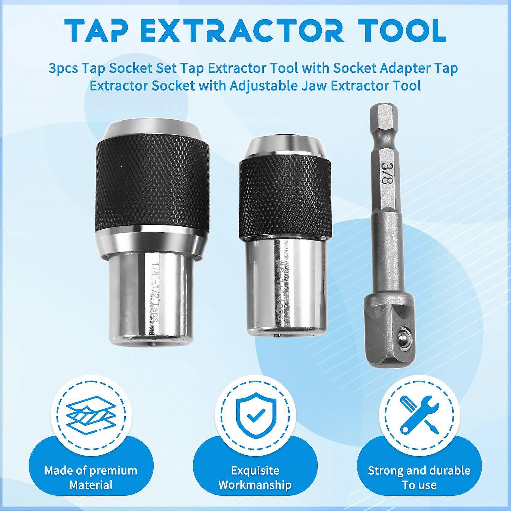 3pcs Tap Socket Set Tap Extractor Tool with Socket Adapter Tap Extractor Socket with Adjustable Jaw Extractor Tool