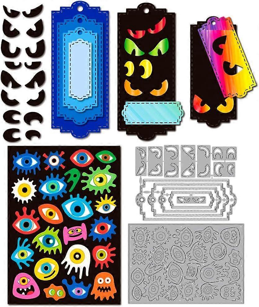 Staring Eyes Background Board Metal Cutting Dies Label Frame Die Cuts Little Monster Embossing Template Carbon Steel Stencils for Card Making Scrapboo