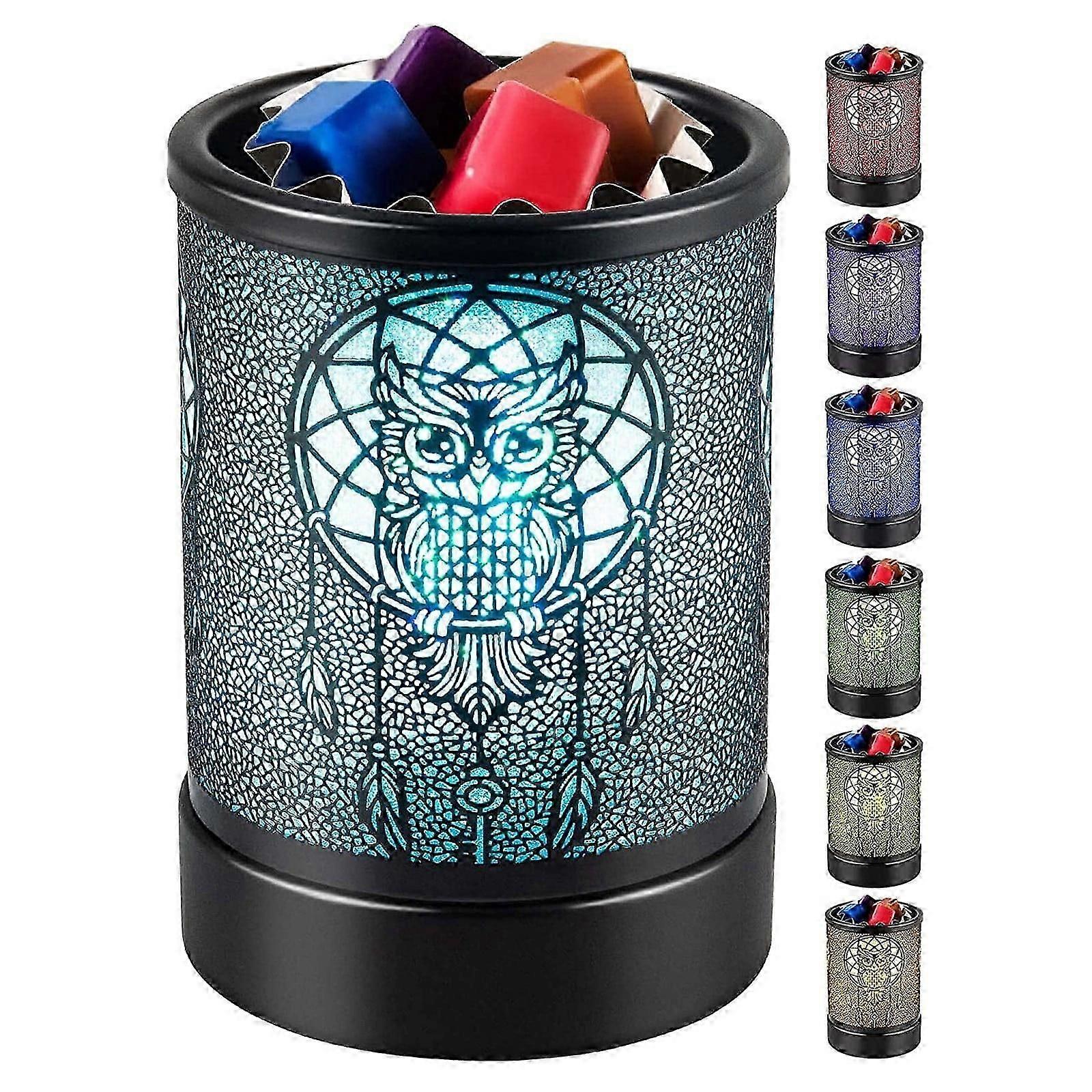 Wax Melt Warmer with 7-Color LED Light, Compatible with Home Fragrance - Includes Lamp, 5 Trays, Power Cord