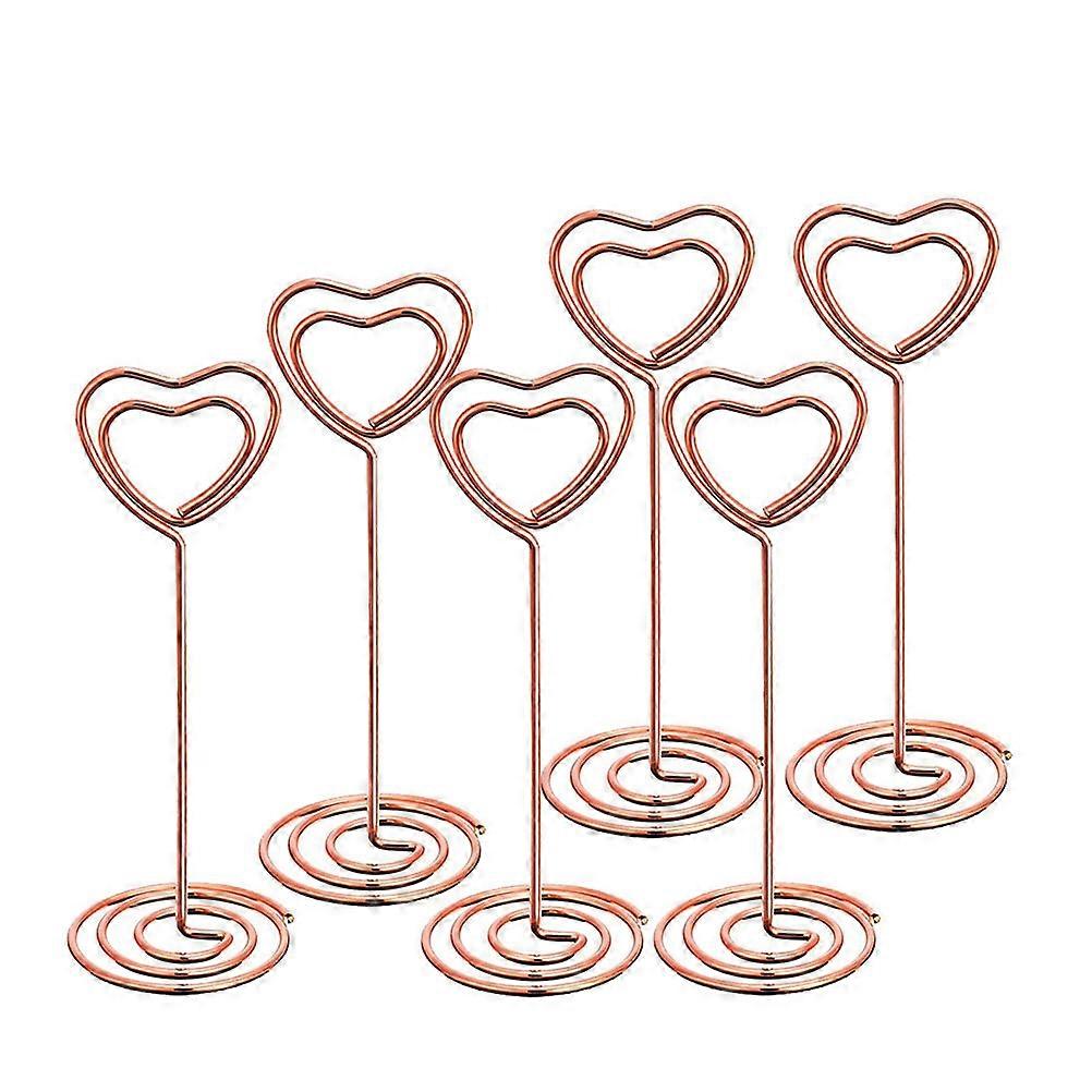Porte-cartes de table de mariage, or rose, en forme de cœur, avec base spirale et pinces à menu pour usage professionnel (lot de 6).