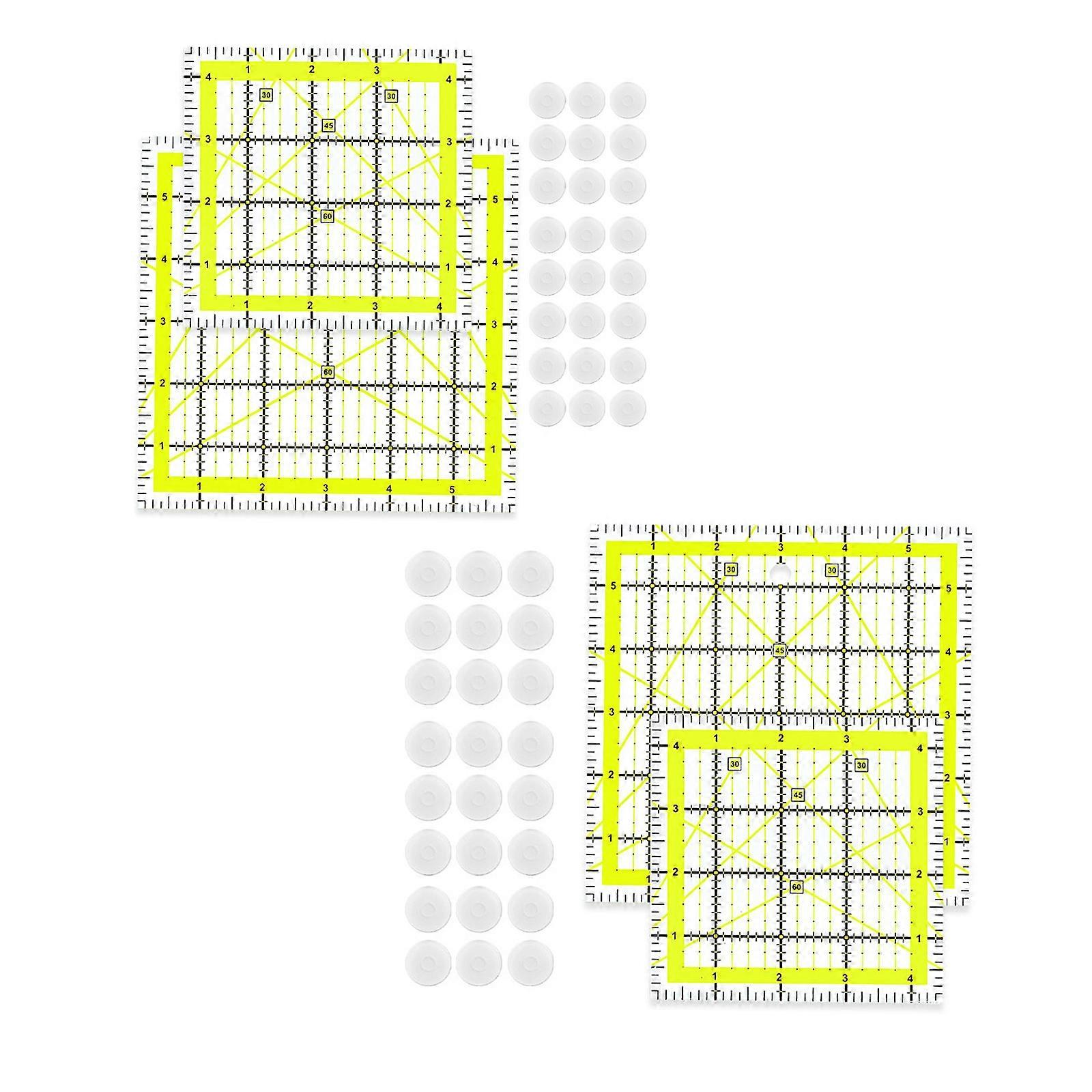 2Sets Quilting Ruler Square Patchwork Ruler, with Inch Scale and Angle Display, Fabric Cutting Ruler Multicolor