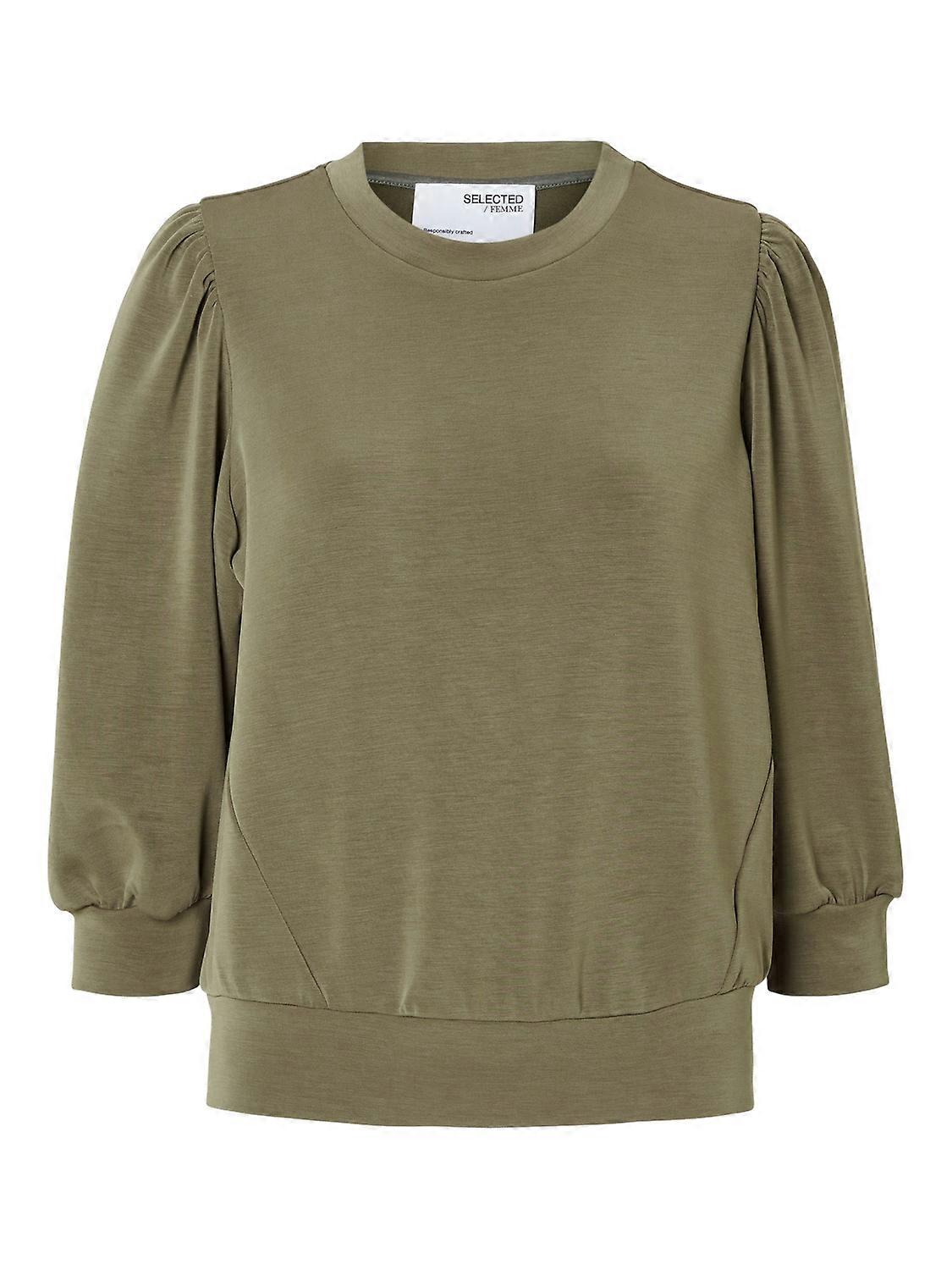 SELECTED FEMME Damen Bluse locker geschnitten Rundhals 3/4 Puffärmel modisch