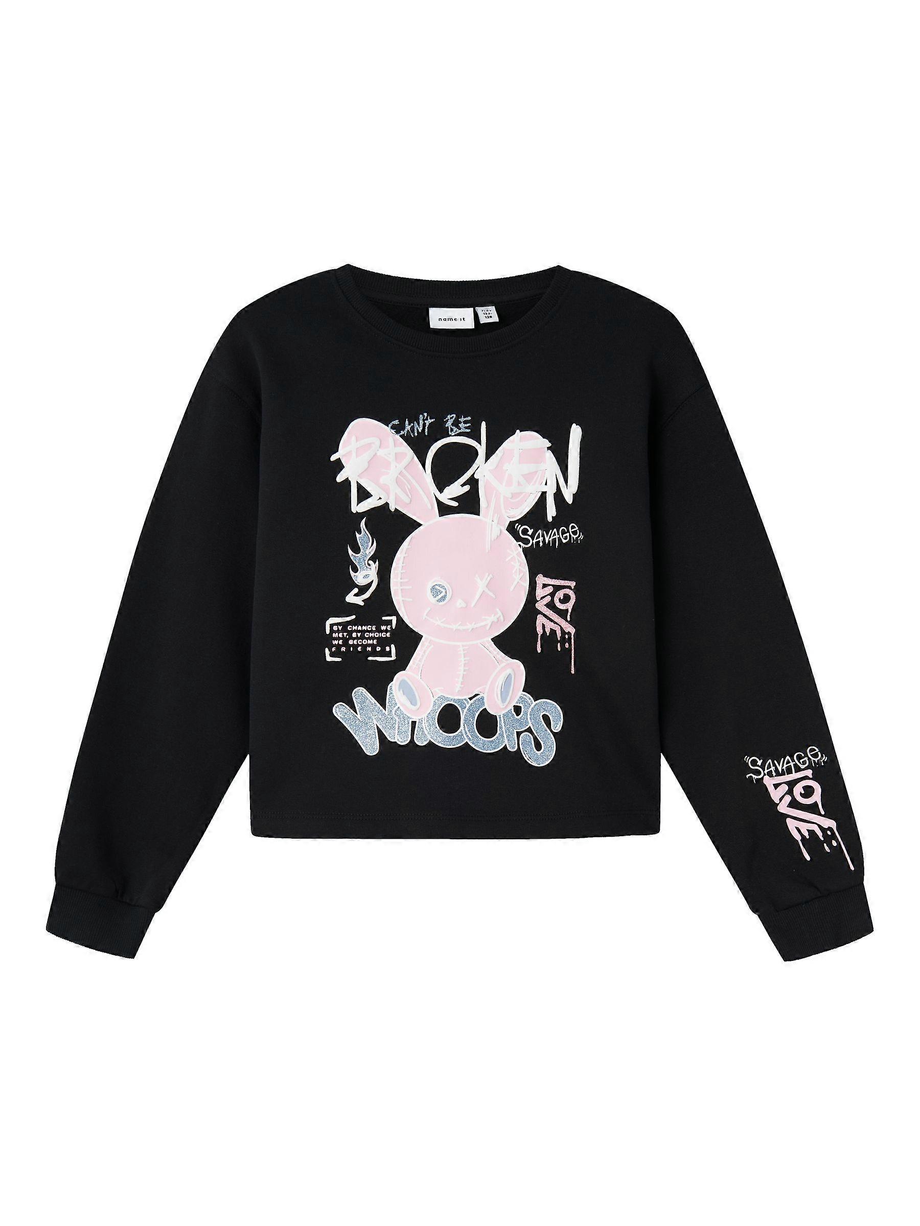 NAME IT Mädchen Pullover Langarm Rundhals Glitzerprint lockere Passform