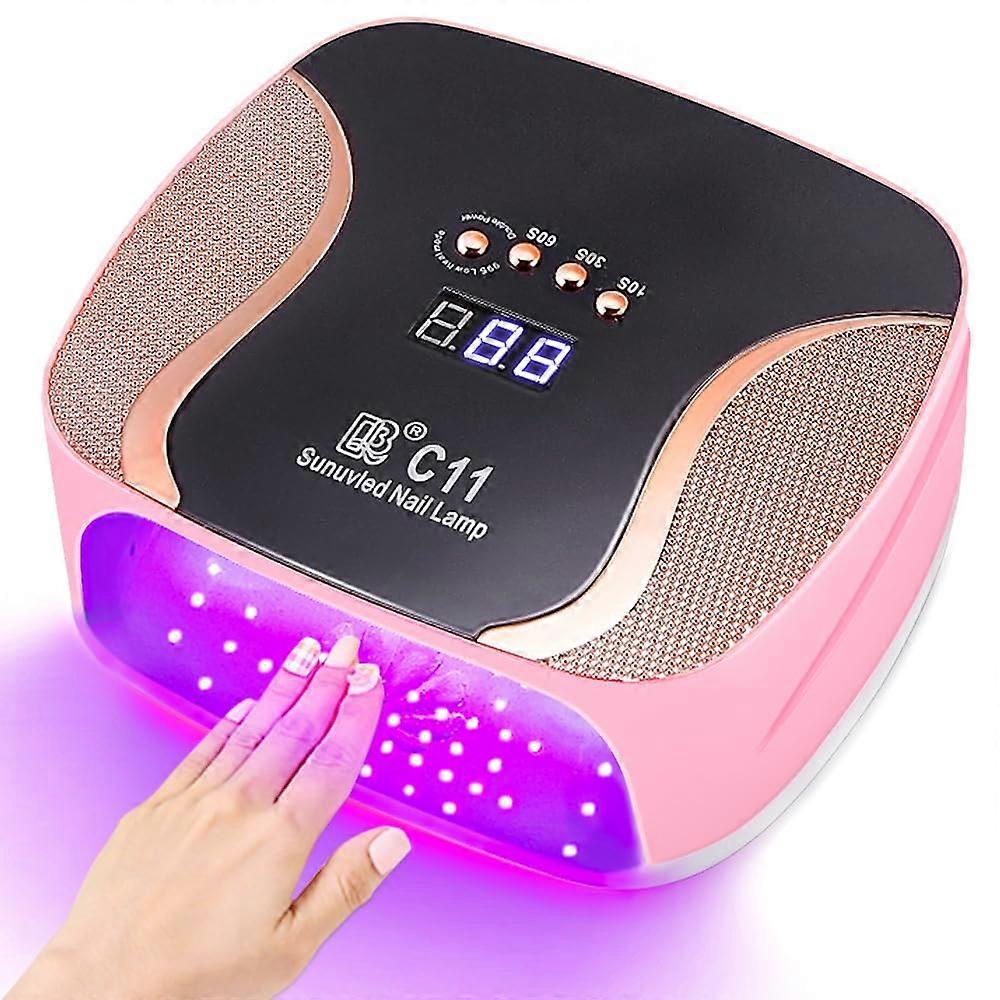 308W UV LED Nail Lamp with Dual Light Source, Fast Curing Gel Dryer with Auto Sensor and 4 Timers, Pink