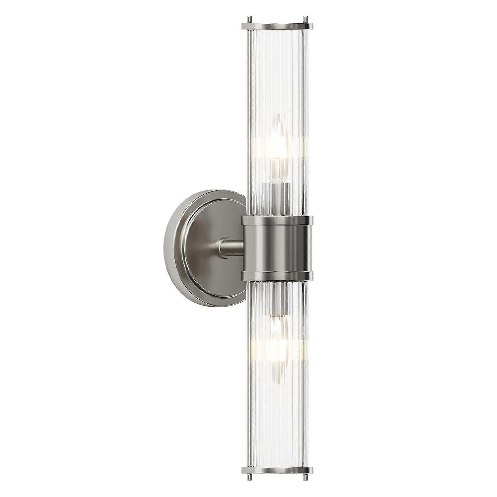 Bathroom Vanity Light with Elegant Cut Glass Shade, Nickel Frame, E12 Socket, 2Light Wall Sconce