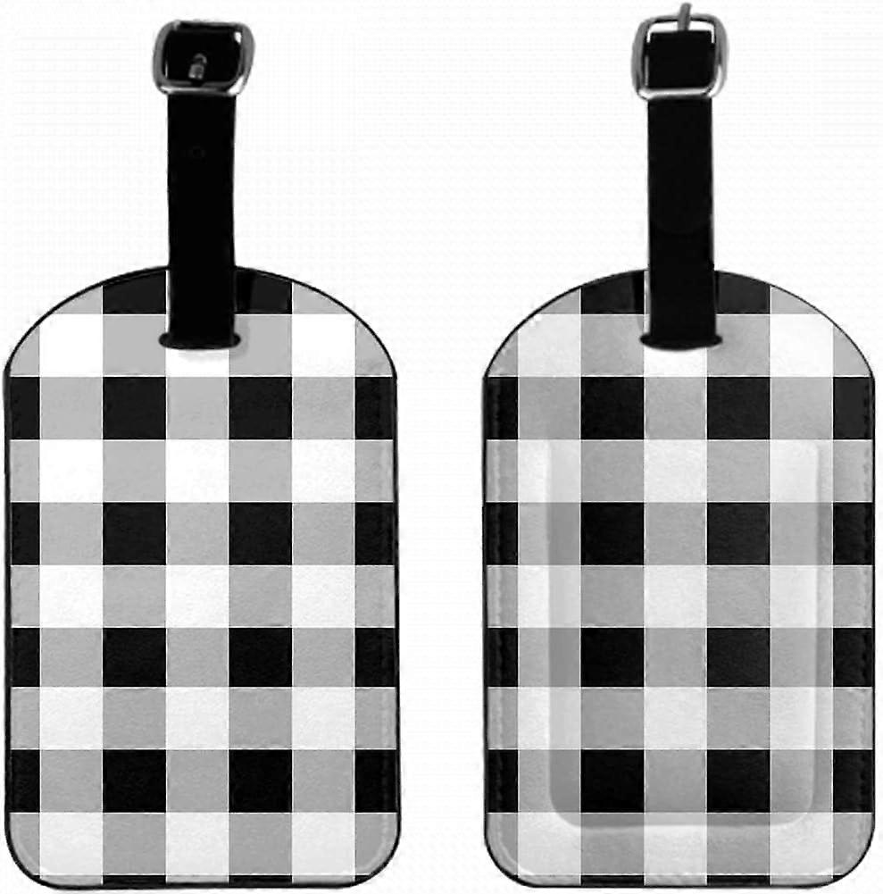 Gingham Pattern Suitcase ID Tag Black White Gray Checkered Plaid Celestial Body