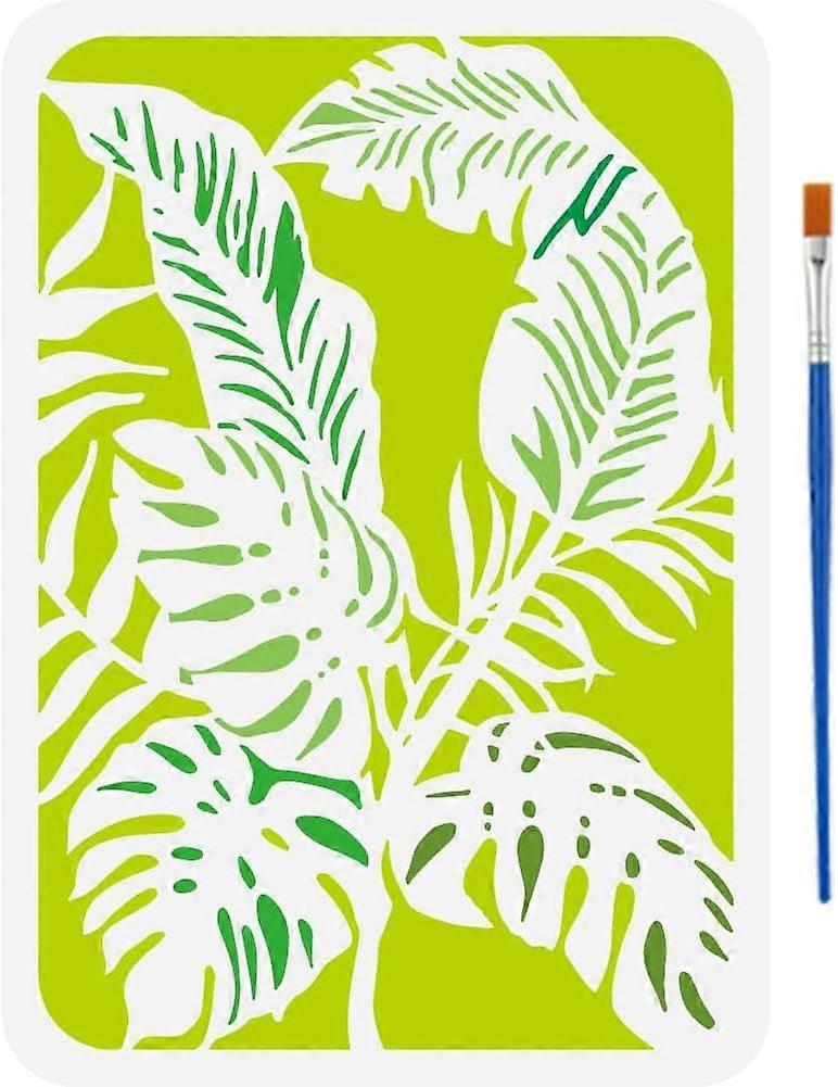 Glandular Leaf Hollow Stencil with Paint Brush 11.7x8.3Inch Plant Themes DIY Decoration