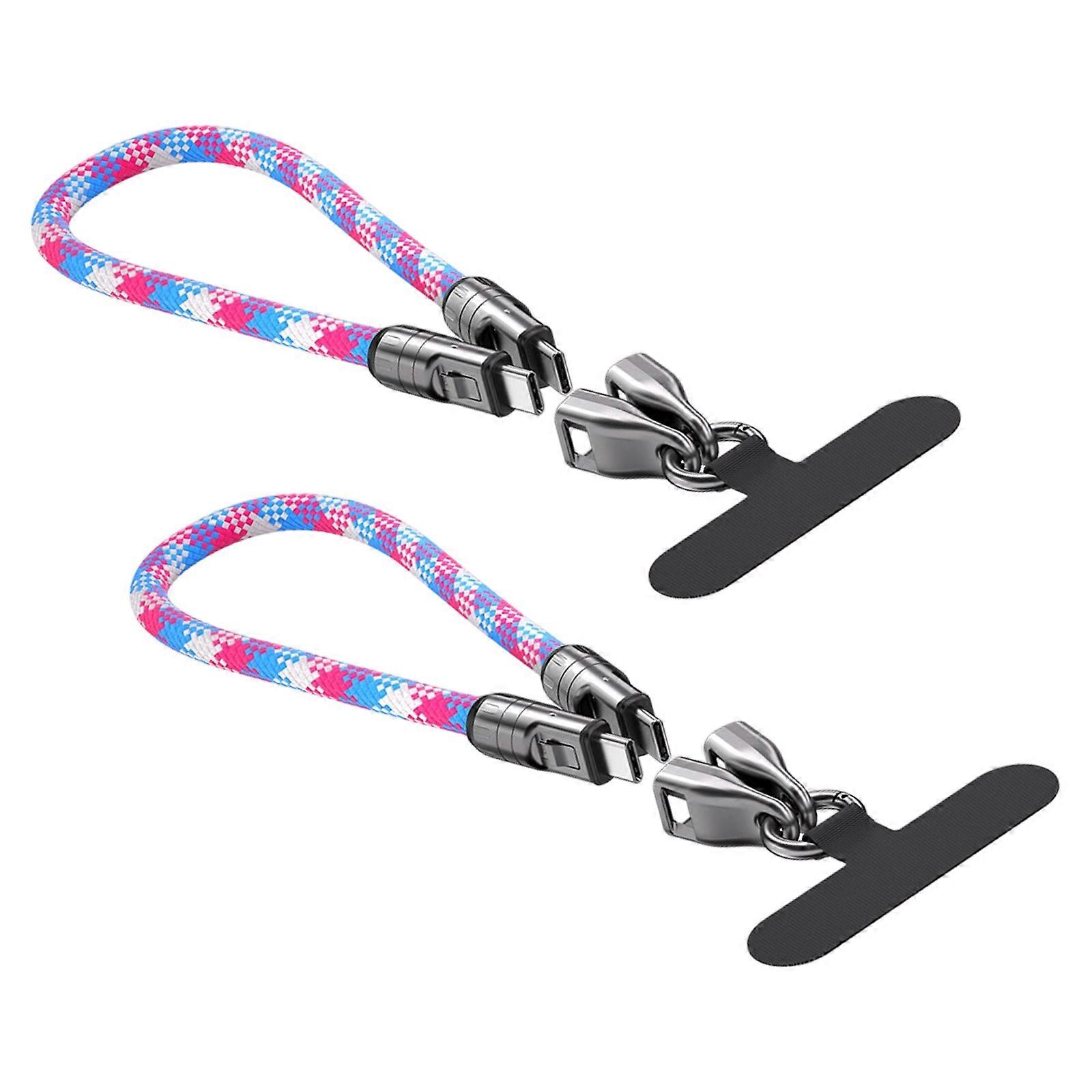 Double End Type C Fast Charging Cable Featuring Detachable Lanyard Clip, 240W Fast Charging,Antitheft Phone Strap  Pink