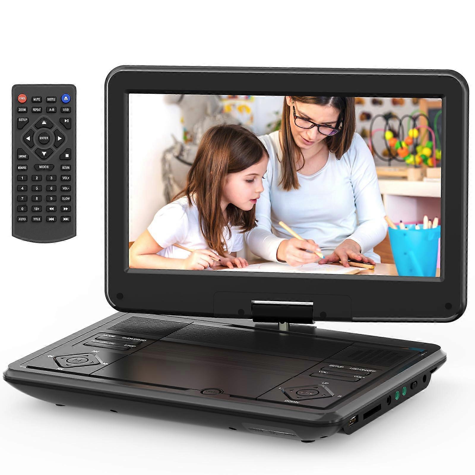 12.5 Inch Portable DVD Player with Large HD Rotating Screen, Long Battery Life, Dual Speakers, USB/SD Support, Region , Black