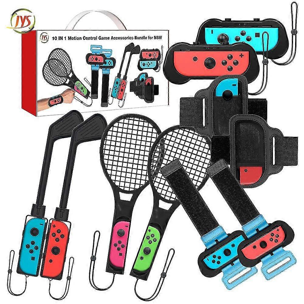 10 In 1 For Nintendo Switch Game Accessories Set Ns Joycon Controller Handle Grip Dance Wristband Golf Clubs Joystick Kit