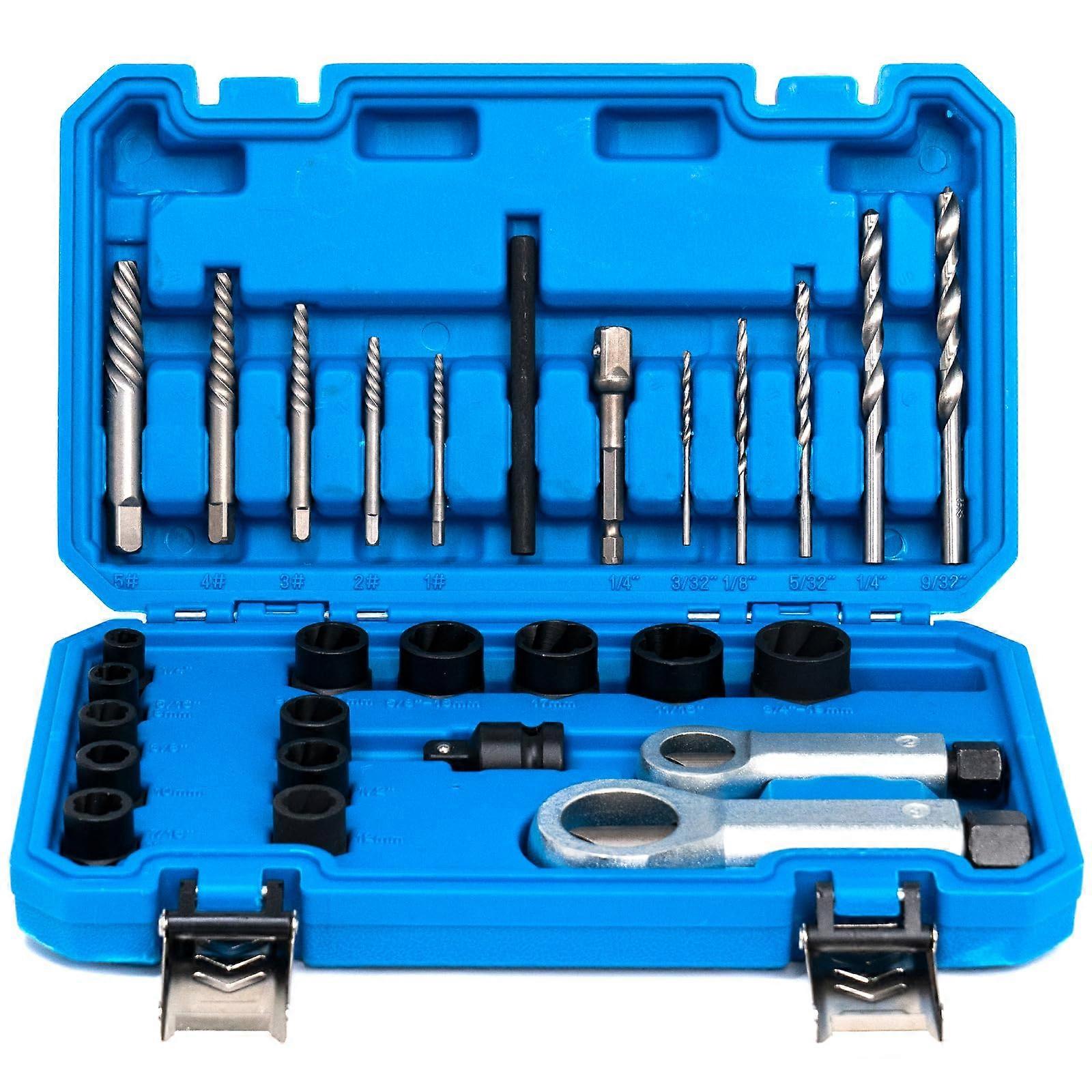 28pcs Bolt Extractor Set with Drill Bits, Screw Remover Kit for Damaged or Rusty Bolts and Nuts