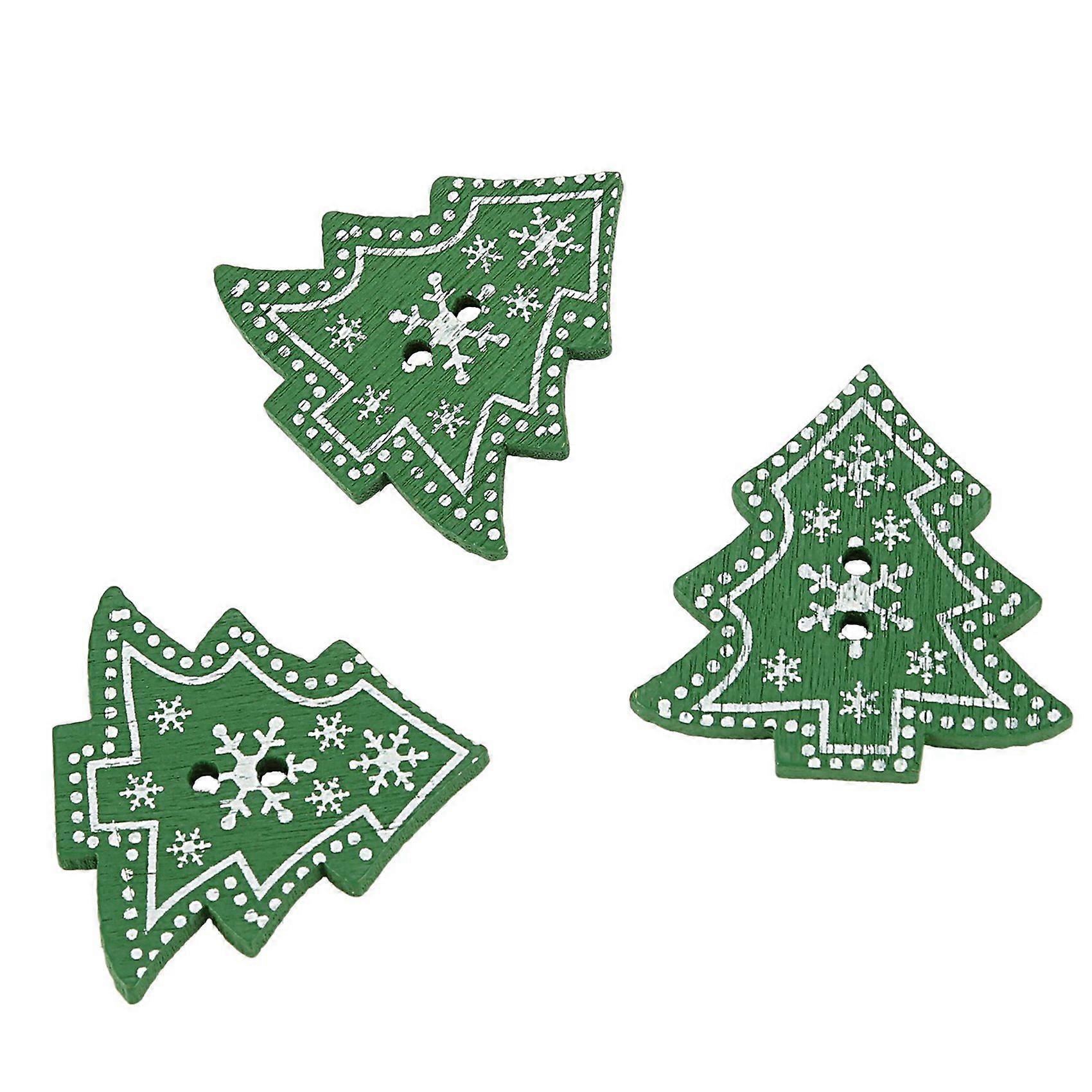 100pcs Christmas Tree Shape Decor Embellishment Wooden Buttons with Two ...