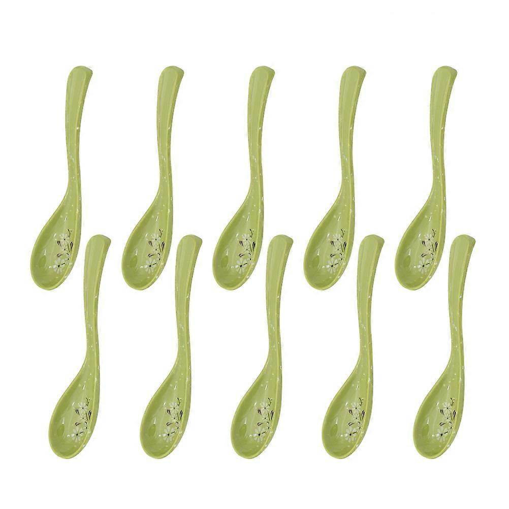 Imitation Porcelain Soup Spoons 10Pcs for Kitchen Use with Chrysanthemum Pattern