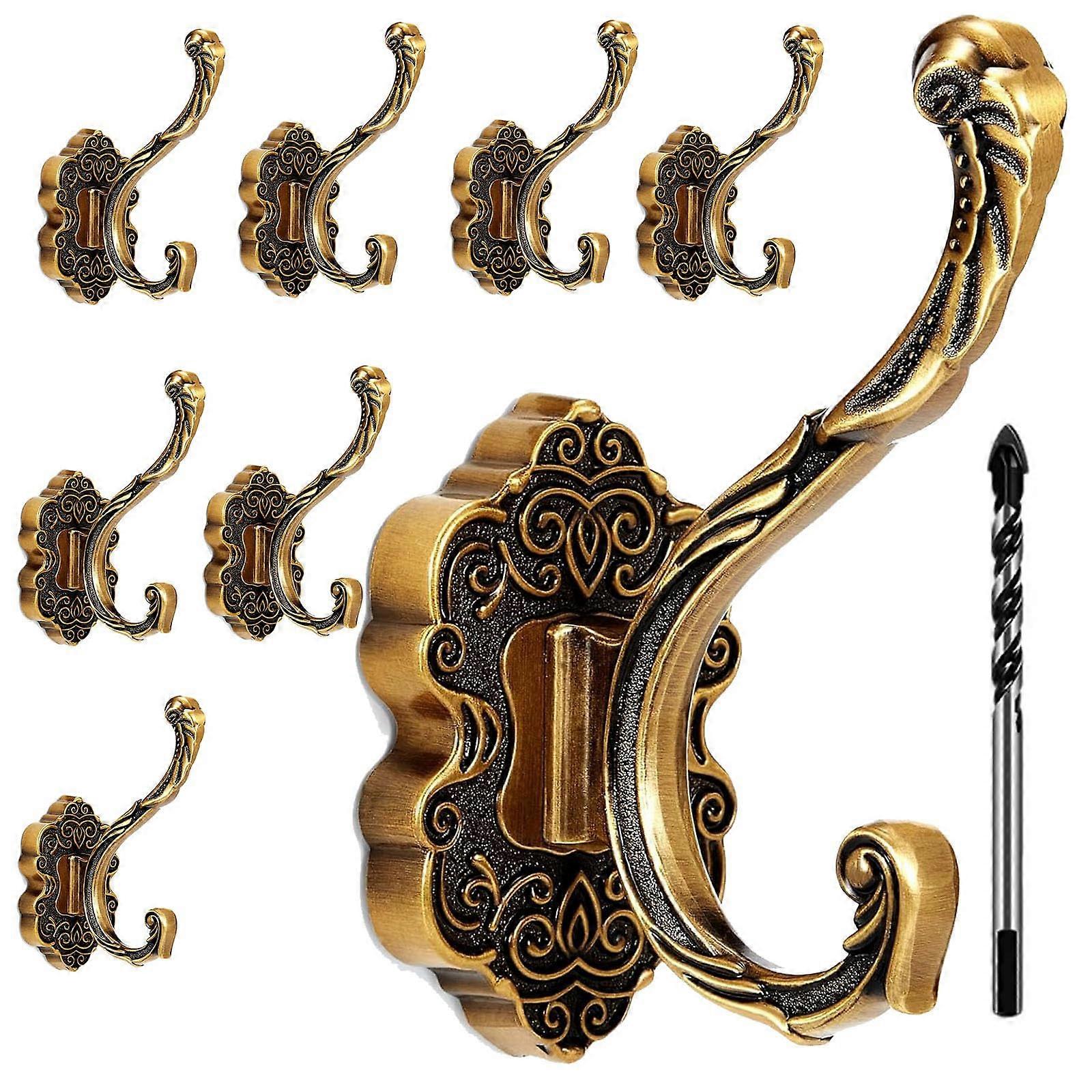 Brass Wall Hooks Vintage Coat Hooks Heavy Duty Rust Resistant with Installation Kit 8 Pcs