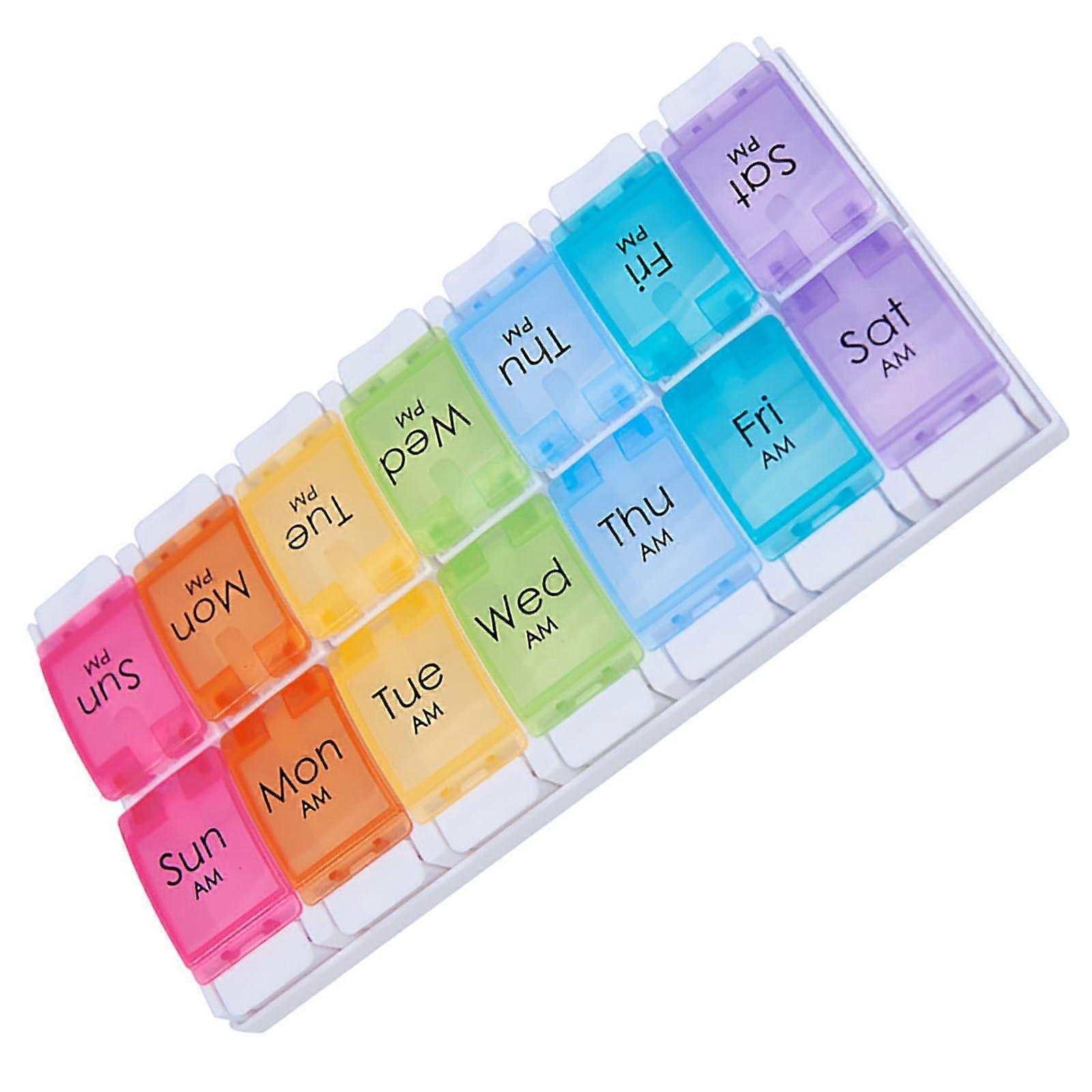 Weekly Pill Organizer AM PM 14 Compartments Push Open Design with Detachable Rows Travel Friendly