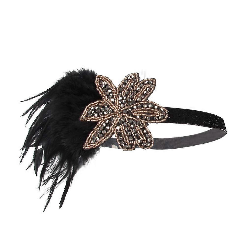 1920s Flapper Feather Headband Set  Gatsby Beaded Costume Accessory (4pcs)