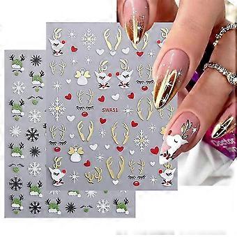Christmas Nail Stickers 3D SelfAdhesive Gold and Silver Elk Snowflake Holiday Nail Art Decals for Women