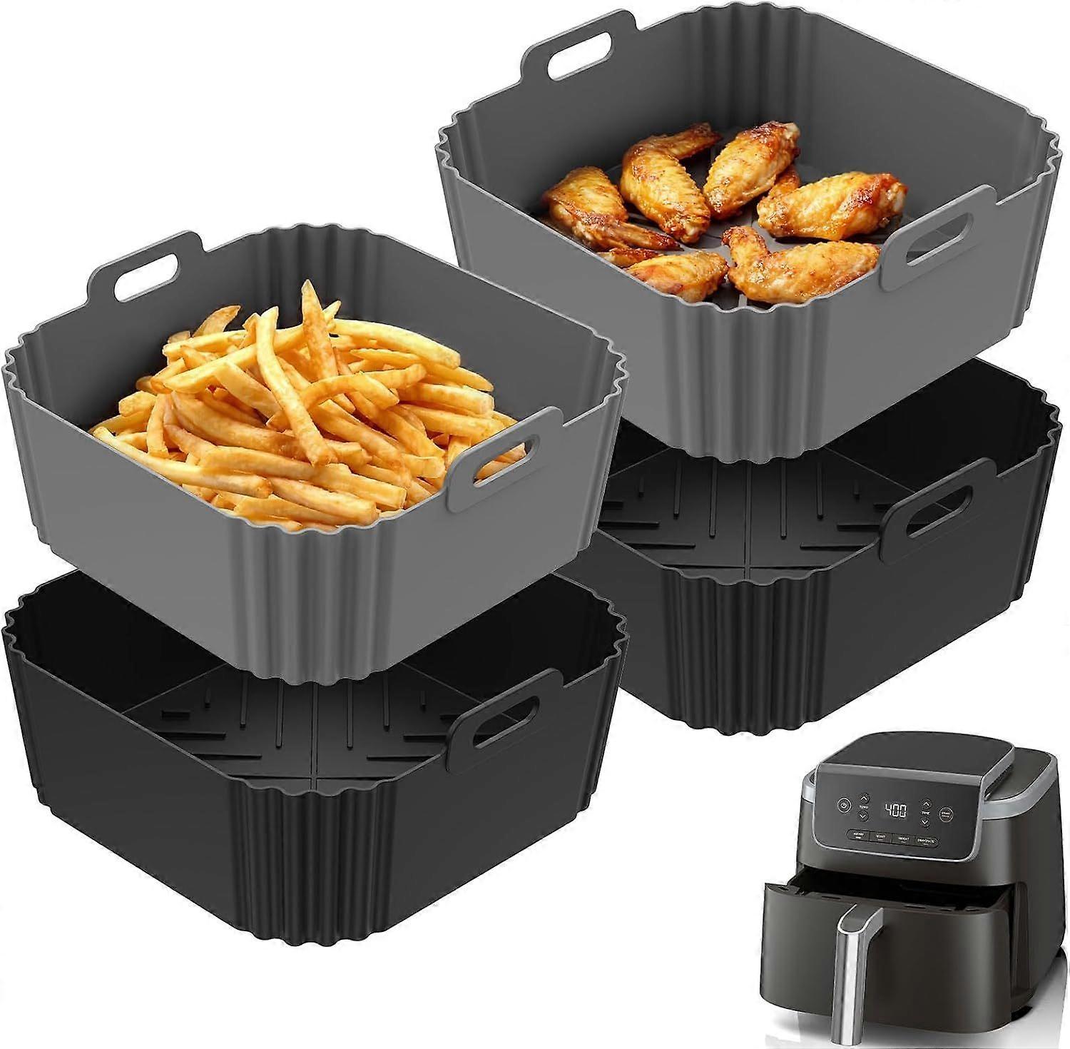 Silicone Air Fryer Liners, 4 Pack Square Reusable Non-Stick Basket Inserts for
