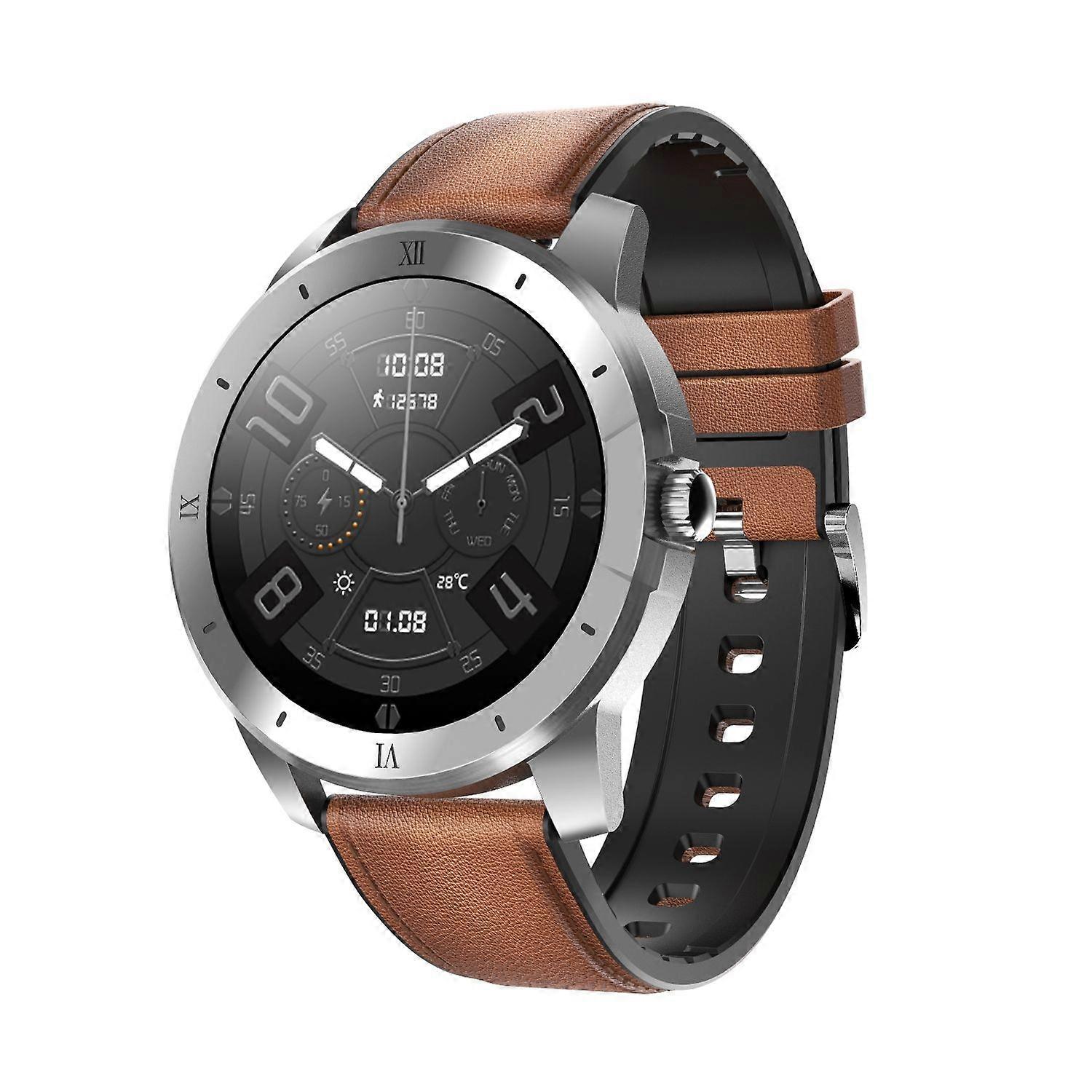 Smartwatch com tela colorida IPS de 1,3 polegadas, à prova d'água IP68 e pulseira de couro.