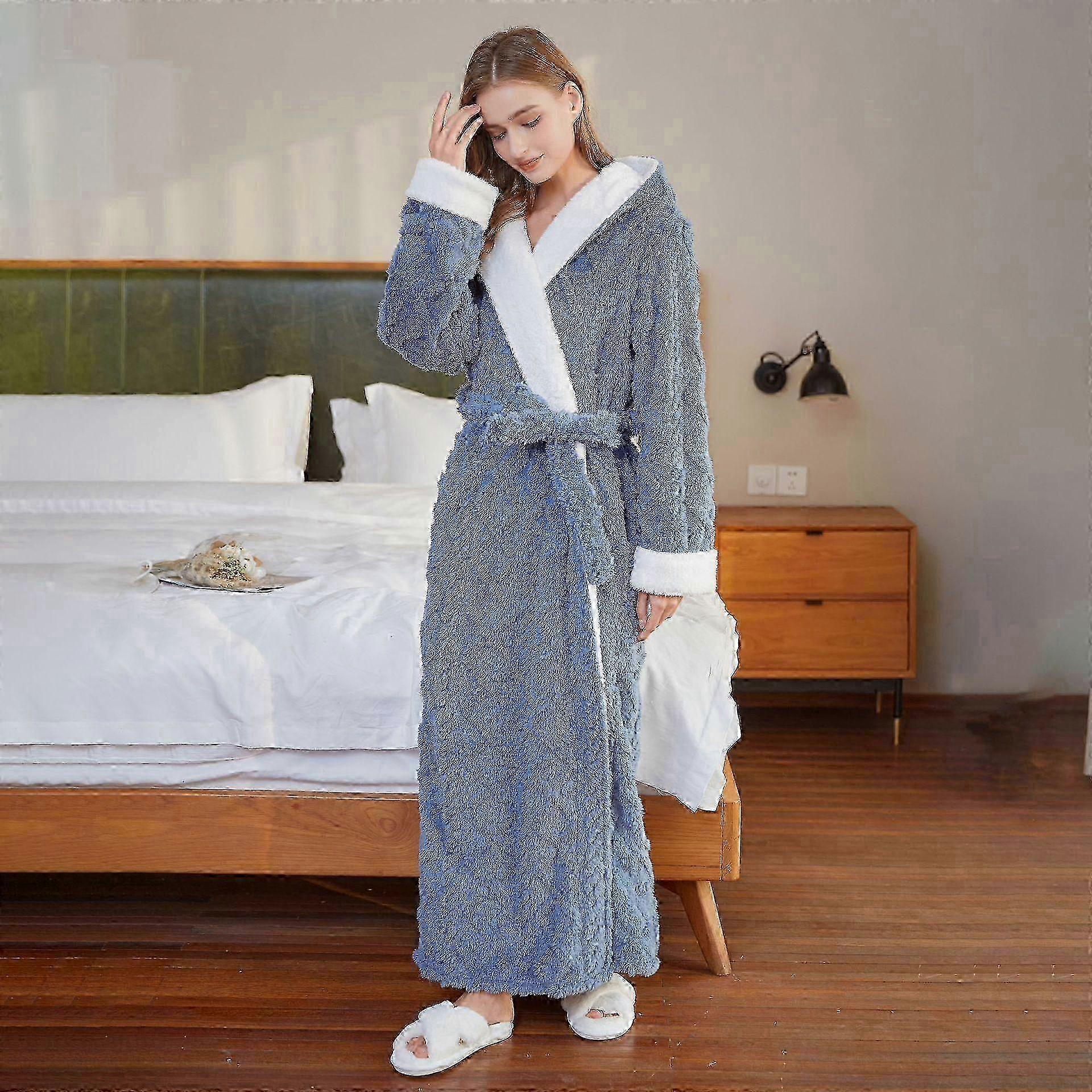 thick winter dressing gown Loose Long Thick Bath Robe Hooded Winter Thick Women Bathrobe Plush Fleece  Warm Comfortable Sleepwear for Female Dressing Gown
