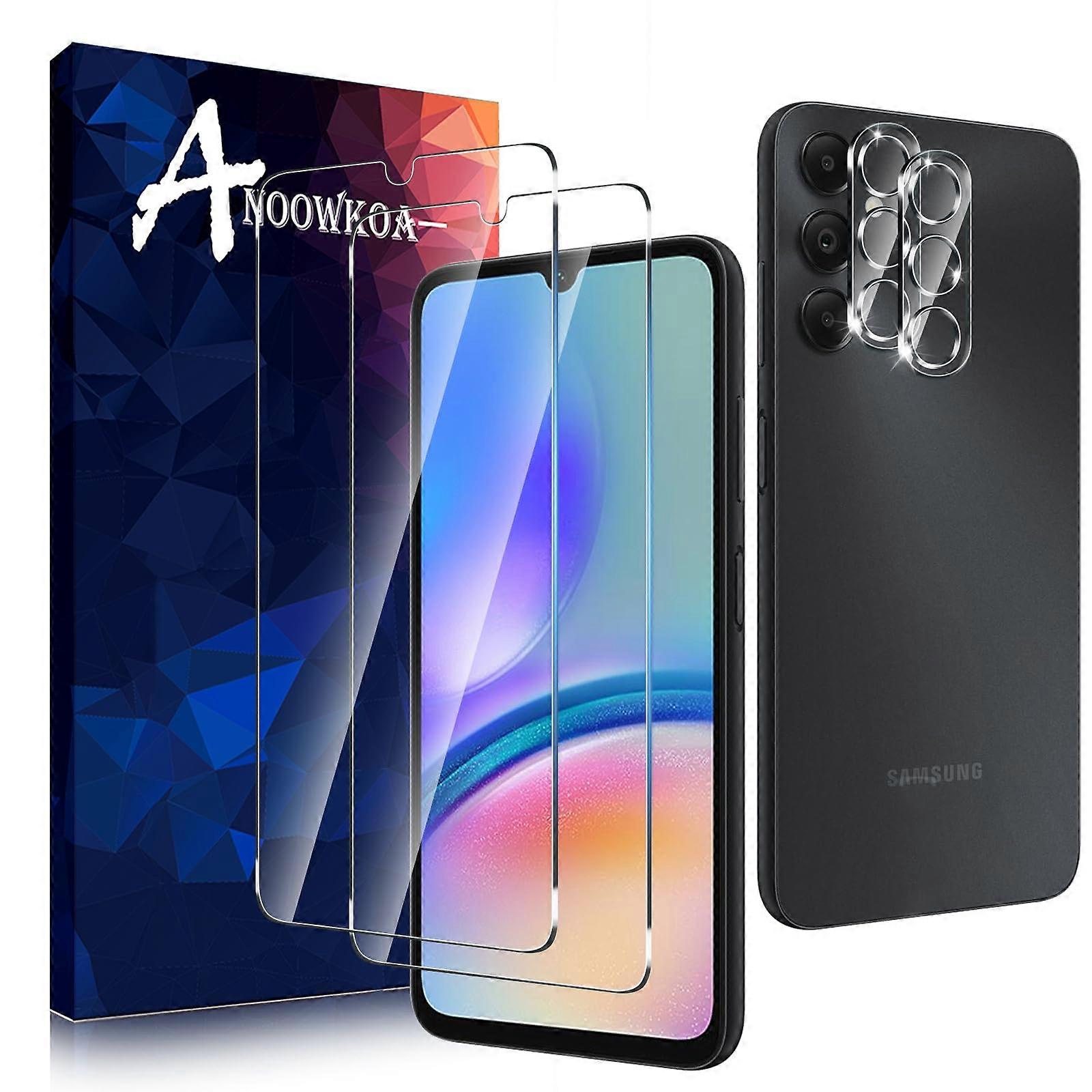 2 Pack Screen Protector and Camera Lens Guard for Galaxy A05/A05s, 9H Tempered Glass, Bubble, Clear Touch
