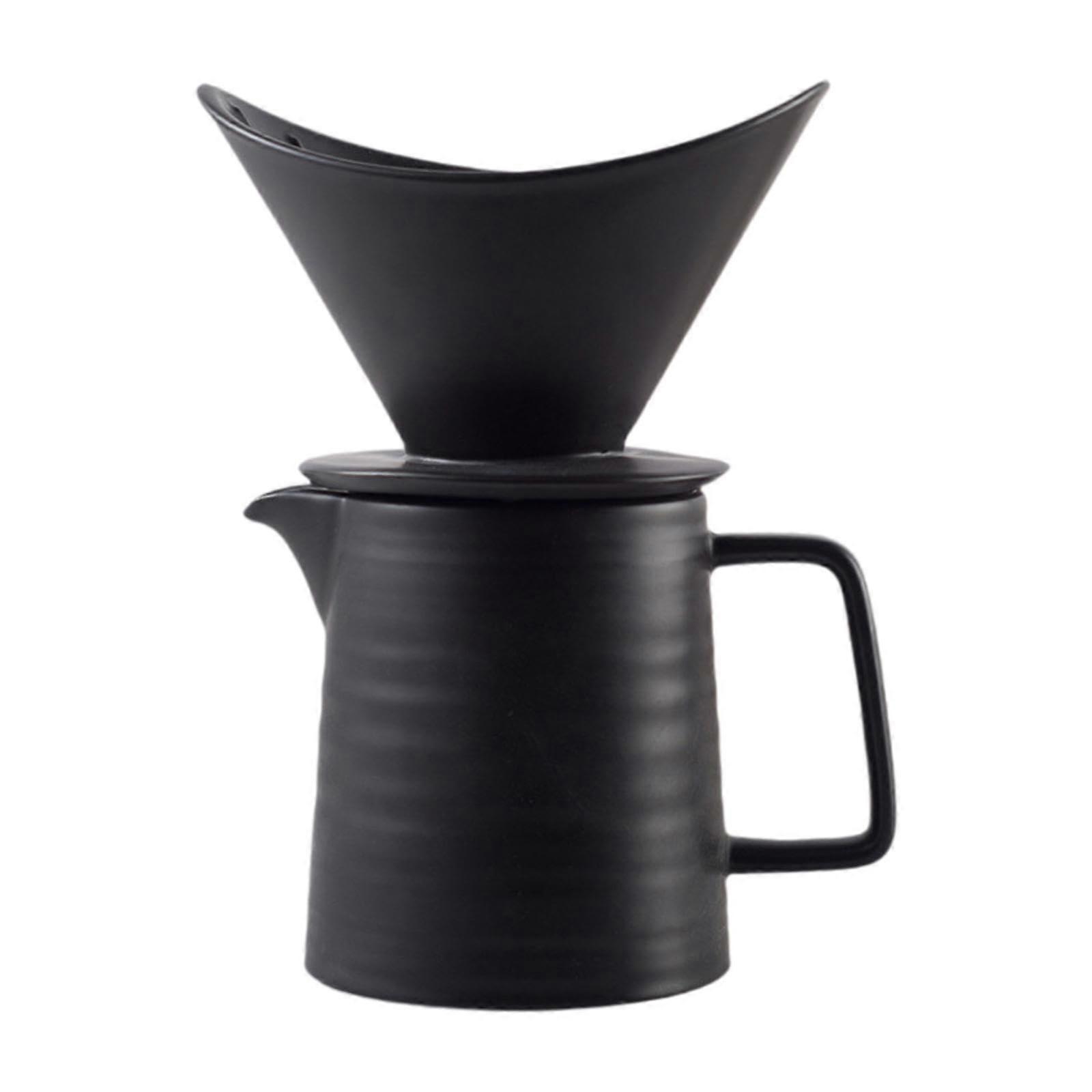 Pour Over Coffee Maker Set Ceramic Dripper with Server Manual Brewing Control Black Coffee Pot