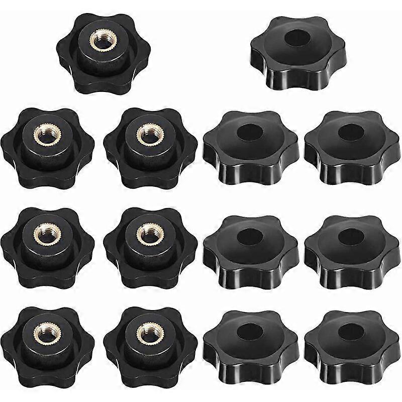 Black plastic lock nuts, star head, 14 pieces