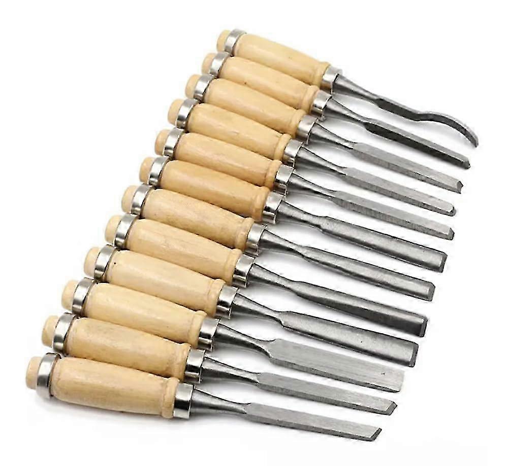 Wood Carving Chisel Set - 12-Piece Professional Lathe Gouges, Cr-V Steel, Wooden Handles, Beginner Starter