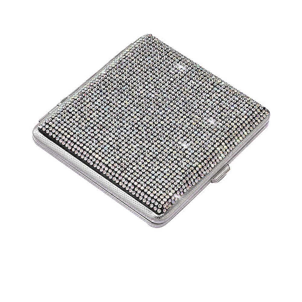 White Rhinestone Cigarette Case for 20 Cigarettes with Bling Holder and Secure Spring Clip Closure