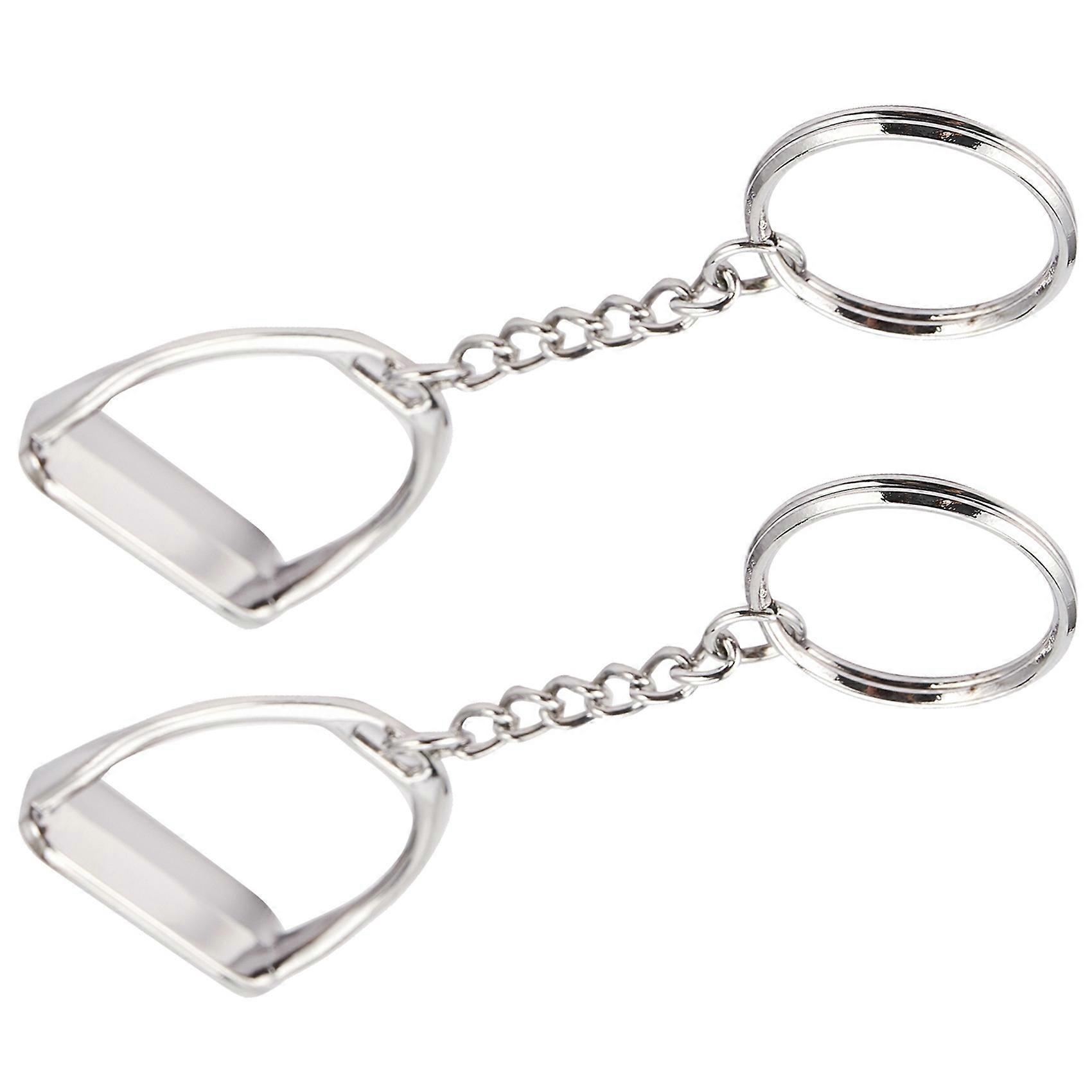 2Pcs Simple Elegant Design Western Stirrup Keychain Key Ring Hanger Tool