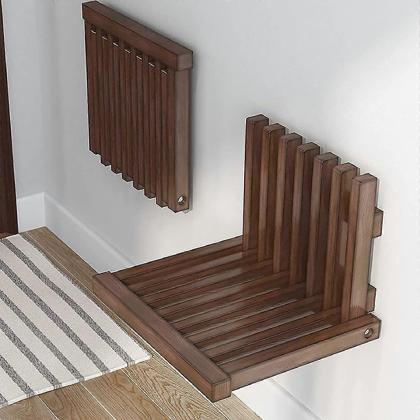 Foldable Wooden Shower Seat Wall Mounted Space Saving Bench for Small Bathroom
