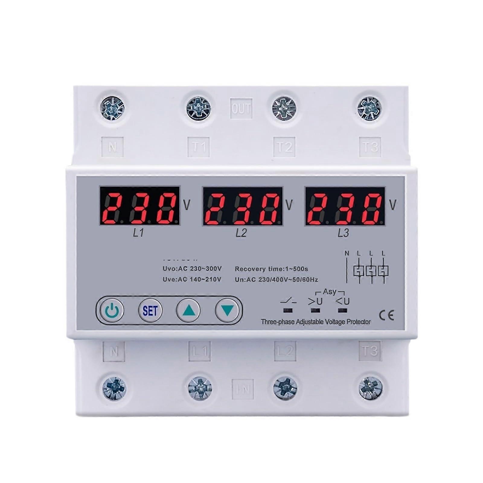 Three Phase Voltage Protector 63A 380V with Adjustable Thresholds and Automatic Transfer Switch