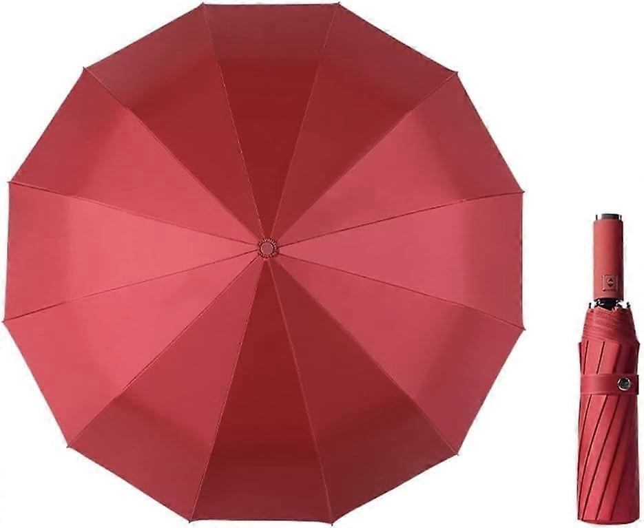 Compact Travel Umbrella Red Automatic Windproof for Men with Ergonomic Nonslip Handle