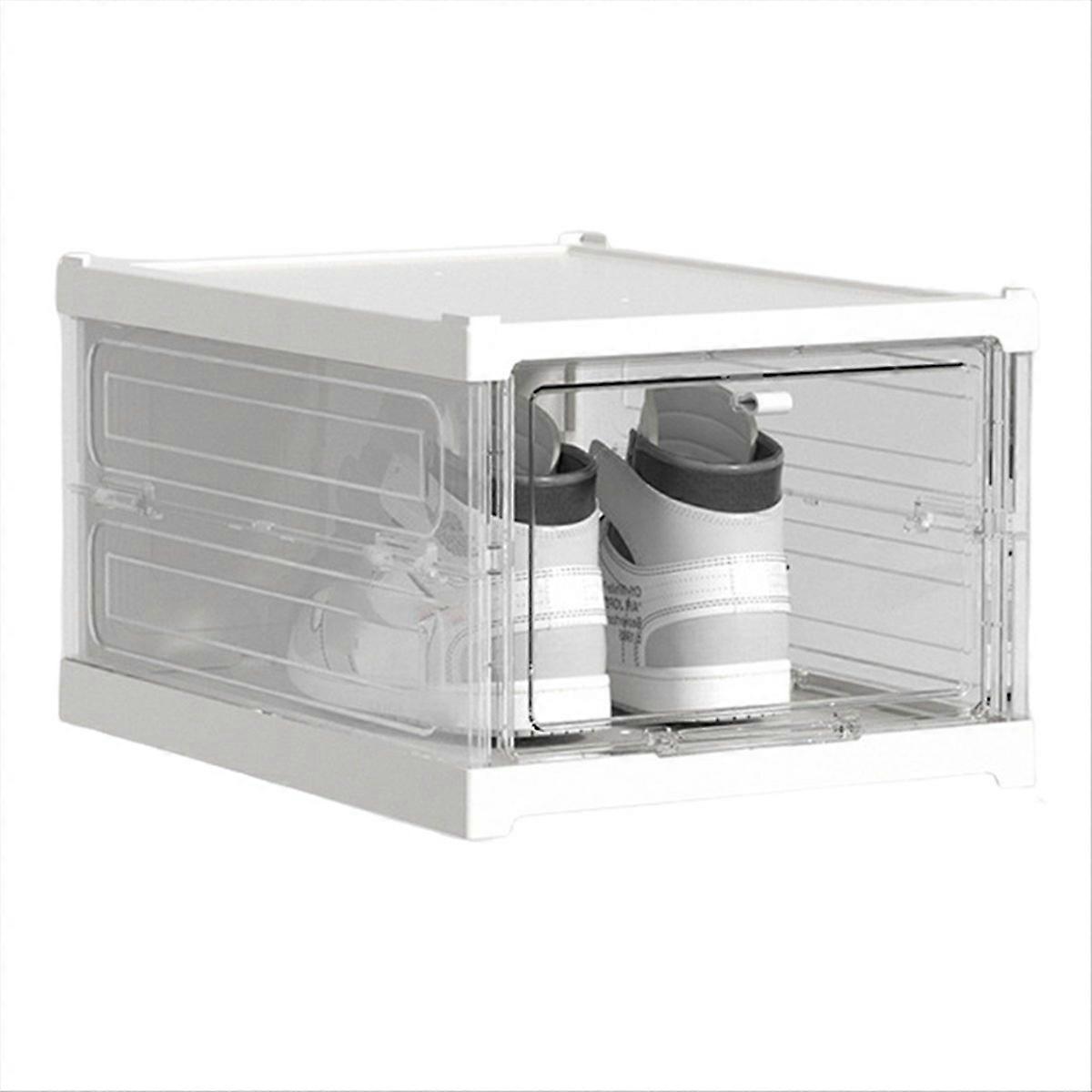 Foldable Integrated Shoe Box Organizer Cabinet Transparent, White