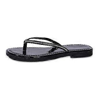 Ediodpoh Women's Summer Fashion Solid Color Rhinestone Slippers Comfortable Beach Slippers with Temperament Womens Slippers Black 8