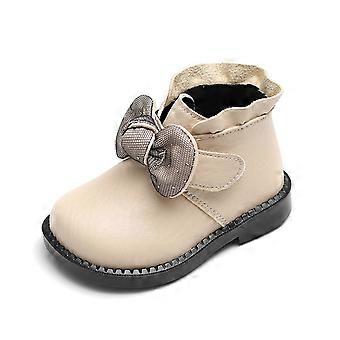 Stivali da pioggia per bambina, stivali da bambina alla moda autunno inverno senza strass fiocco stivali da pioggia per bambini tacco basso, stivali per bambina, Z07 beige, 4,5-5,5 anni