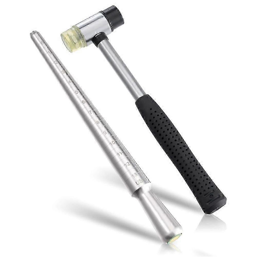 Ring Sizer, Can Be Hammered Solid Ring Mandrel and Jewelry Rubber Mallet, Ntegrated Conical Solid Ring Mandrel Sizer
