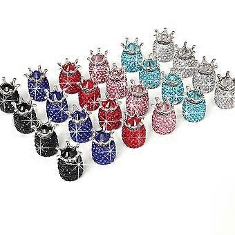 4 stuks kroonvormige autobanden Cover Creative Diamond autoband wielstam glanzende stofdichte auto-accessoires (roze)