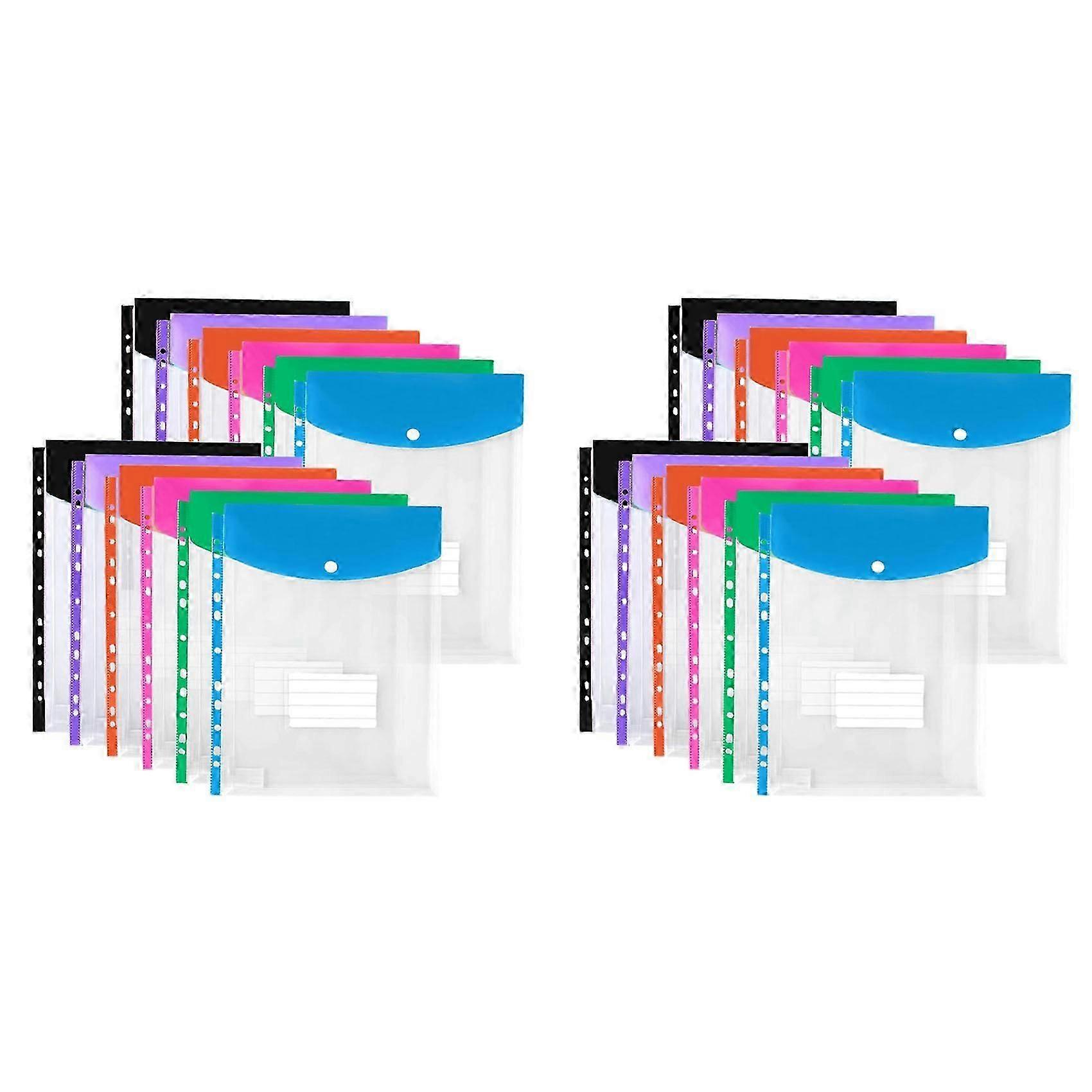 24Pack Plastic Envelopes, Binder Pockets for 3/4/11 Ring Binder,Expandable Document Organizer with Snap Button and Label top